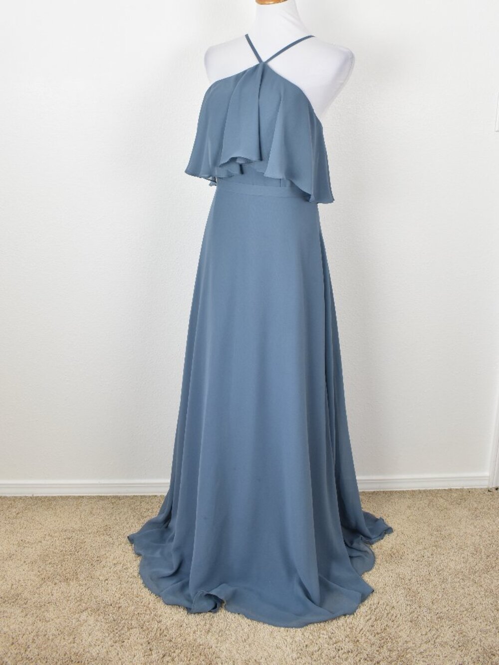 Azazie TWILIGHT BLUE Halter Y-Neck Flutter Chiffon Dress - 8 - Picture 8 of 9